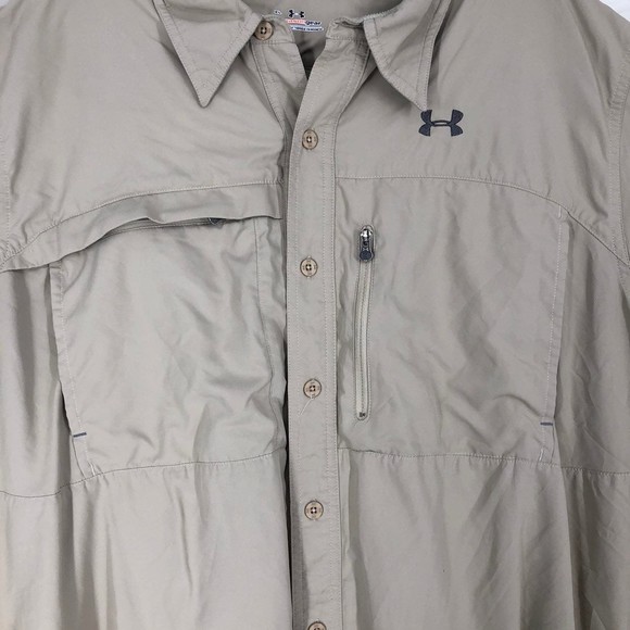 Mens Silky Polesther Under Armour Button Front Shirt w/Zip Pockets & Vented Back - Picture 9 of 9